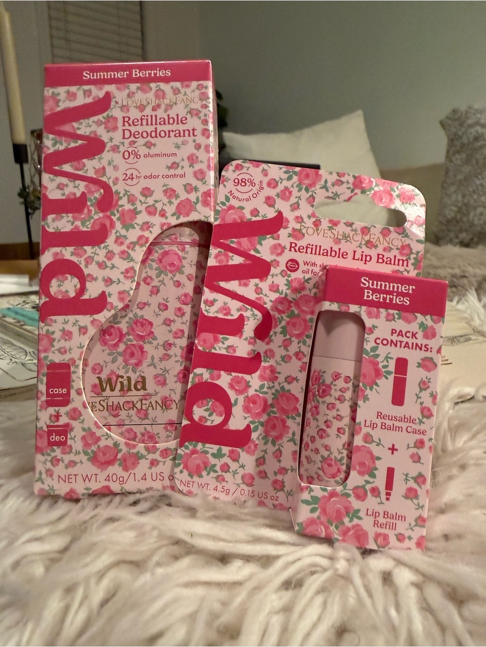 LoveShackFancy  Lip Balm & Deodorant Set - Summer Berries (Pink Floral) NWT